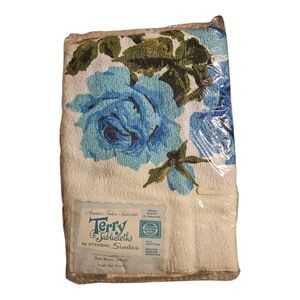 Vintage MCM Terry Tablecloths By Stevens Simtex Rose Sonnet Blue Roses 52"×52"
